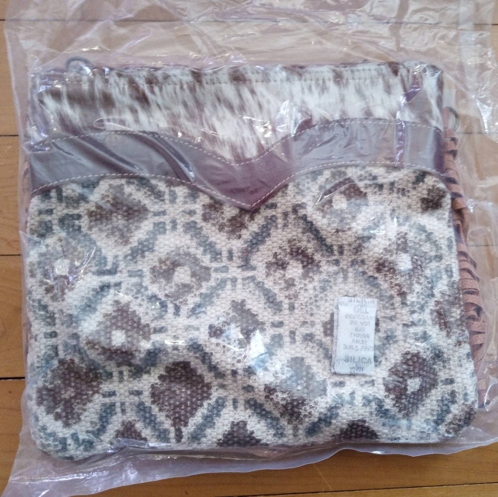 Clea Ray crossbody fringe bag with horse hair recycled canvas NWT